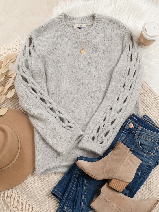 Blue B. Sweaters - Blue B Gray Crisscross Sleeve Cozy Knit Sweater Boutique S M NWT